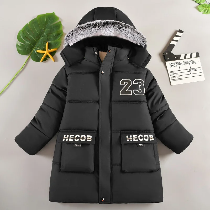 

Winter Boys Fleece Line Cotton Coat Kids Thickened Warm Hooded Jackets Overcoat Plus Velvet Outerwear Children Clothes 6-12 Year