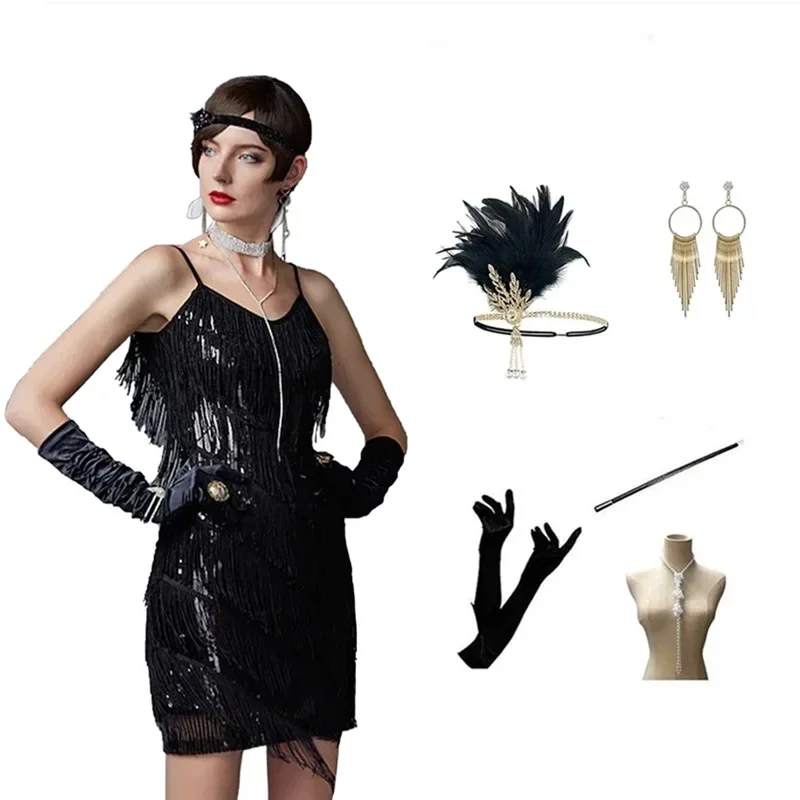 

Evening Dress Spaghetti Strap Sheath Bodycon Y2K 1920S Gatsby Dress Suit Women Sleeveless Sexy Tassel Strap Party Dress