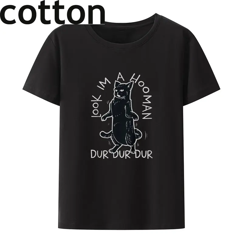 Look I'M A Hooman Funny Cat Cotton T-Shirt Hip-hop Shirts and Blouses Ulzzang Same Style Leisure Blusa Ropa Mujer Camisa Pair