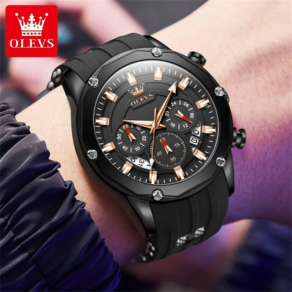 OLEVS Original Watch For Men Quartz Business Sports Multi functional Calendar Time Code Watch Luxury Fashion Casual Wristwatch