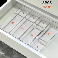 Boîtes de rangement cosmétiques transparentes, boîte de séparation et d'organisation intégrée à tiroir, boîte de rangement de papeterie de bureau 4/7/8 pièces 1