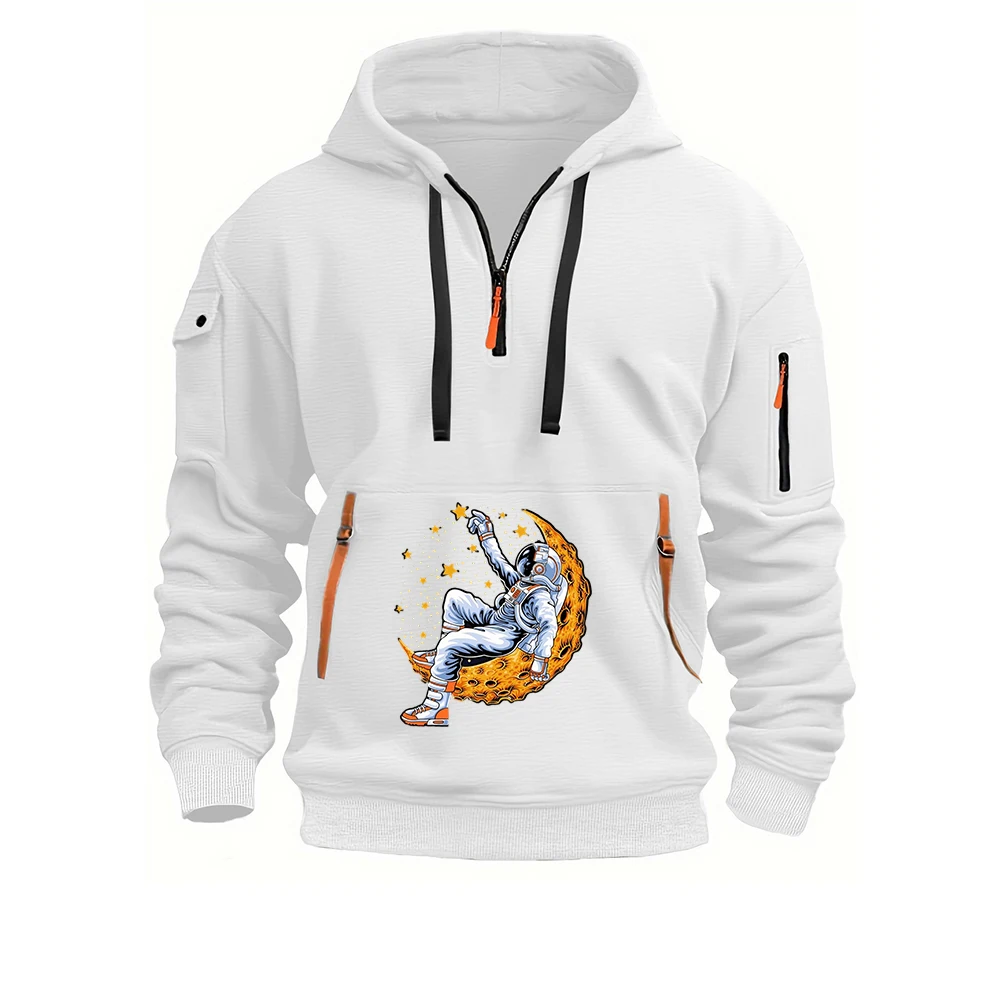 

Мужская толстовка на молнии с половиной молнии, весенне-осенняя толстовка 2025, лунный очиститель, новый повседневный пуловер, одежда