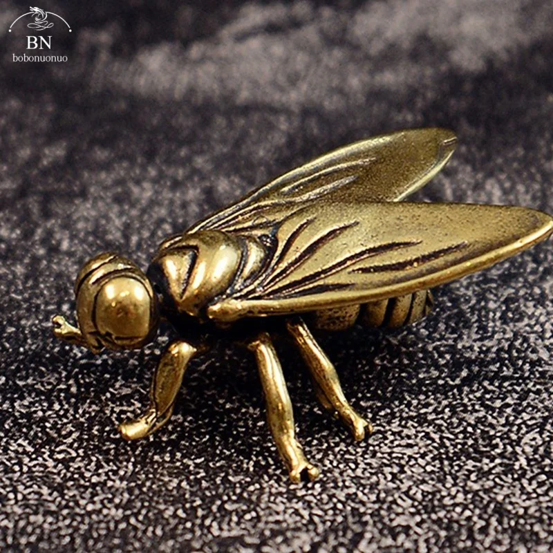 Mini Brass Fly Insect Ornament Miniature Statue Vintage Craft Decoration Metal Insects Animal Figurine Home Office Desktop Decor