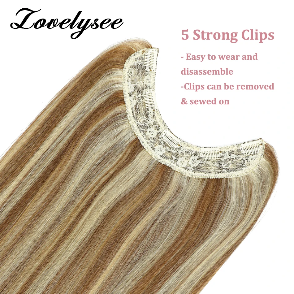 5 Clips in Hair Extensions Natural Long Straight V-shaped Hairpiece Brown Black Remy Human Hair Clip Ins One Piece for Women