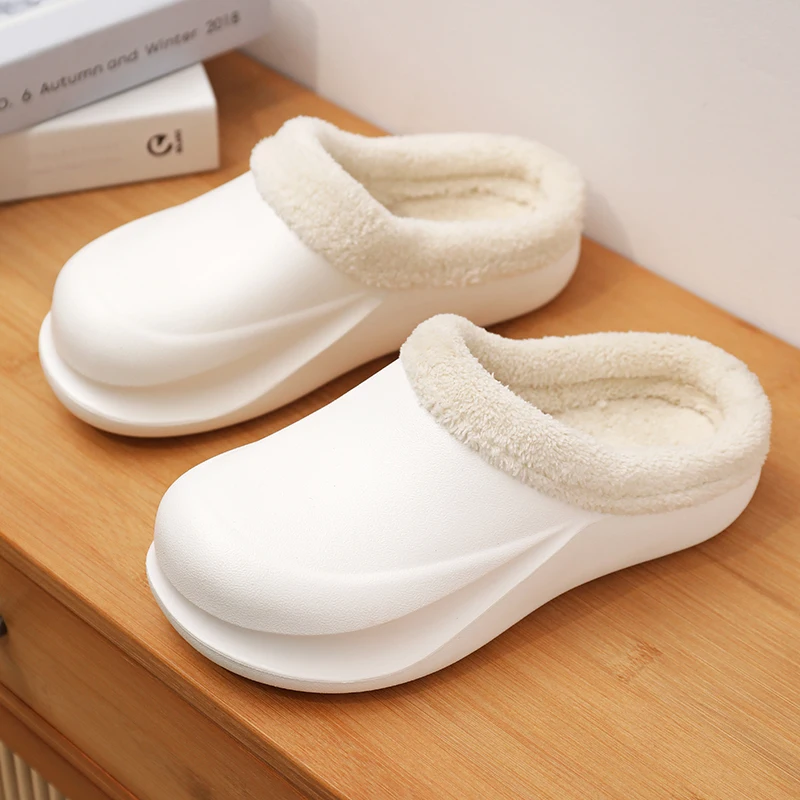 

Зимние мужские хлопковые тапочки, теплые короткие плюшевые домашние женские сандалии, однотонные теплые уличные туфли унисекс на толстой подошве