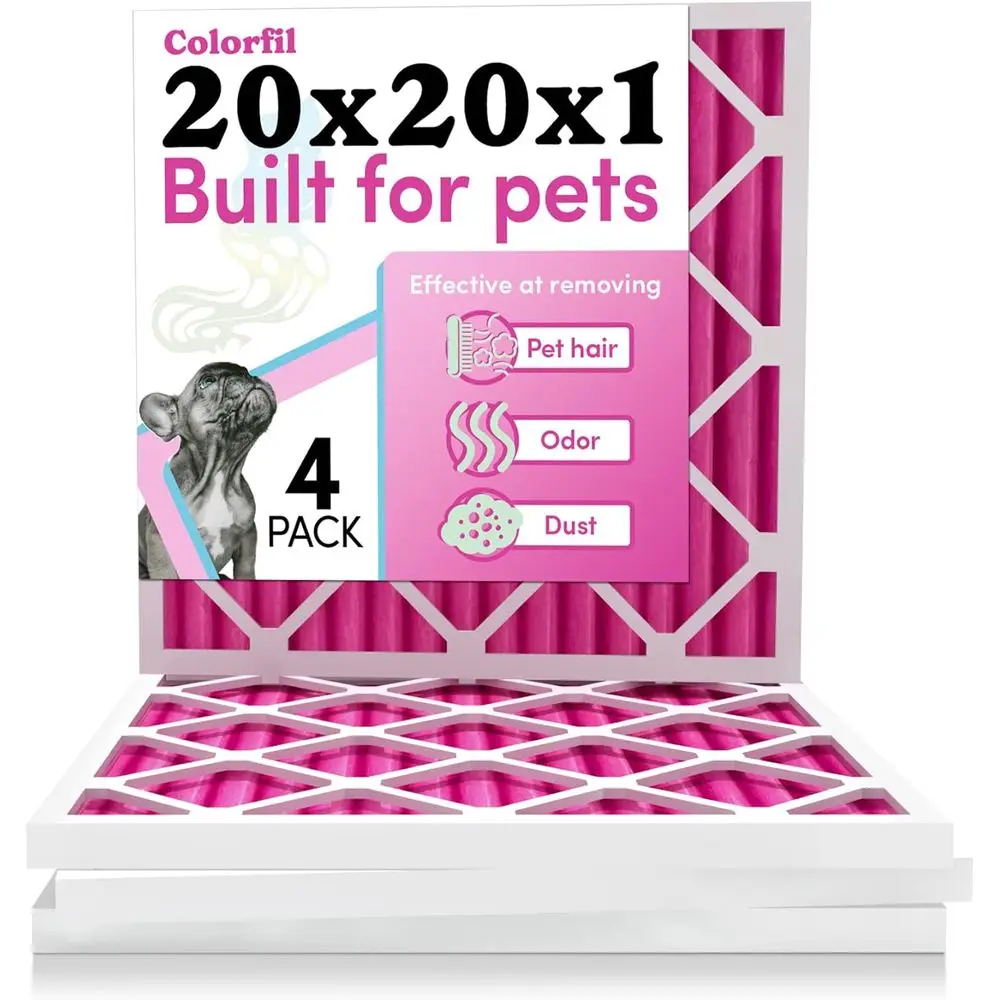 

20x20x1 Air Filters 4-Pack | USA Made | Color-Changing | Cat & Dog Odor Removal | MERV 8 | Pet Hair, Dust Filter | 19.5x19.5x0.7