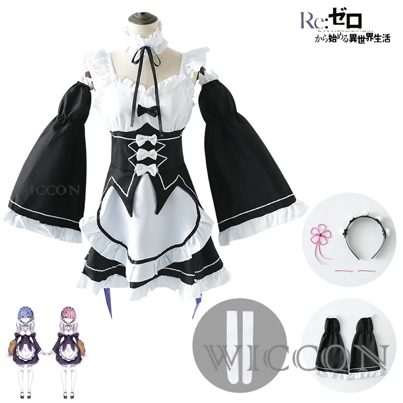 In Stock Rem Ram Maid Cosplay Costumes Re:Zero Kara Hajimeru Isekai Seikatsu Kawaii Maid Dresses Re Life In A Different World