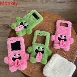 Cartoon Funny Tongue Out Phone Case For Samsung Galaxy Z Flip 6 5 4 3 2 1 flip3 Zflip4 Zflip5 Warm Plush Fluffy Shockproof Cover