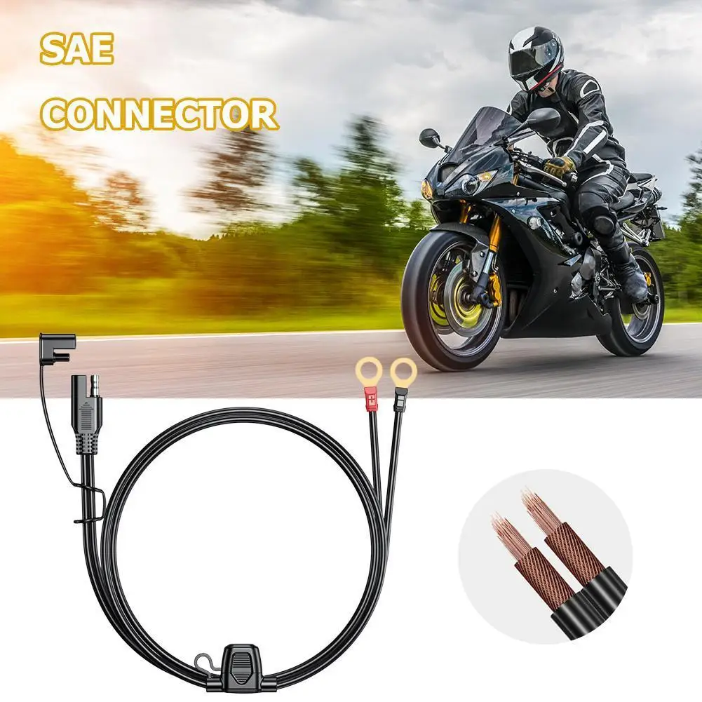 

180/60cm SAE Extension Cable To O Ring Terminal Harness Connector with 10A Fuse Cars RV For Motorcycle Electronics Accessories