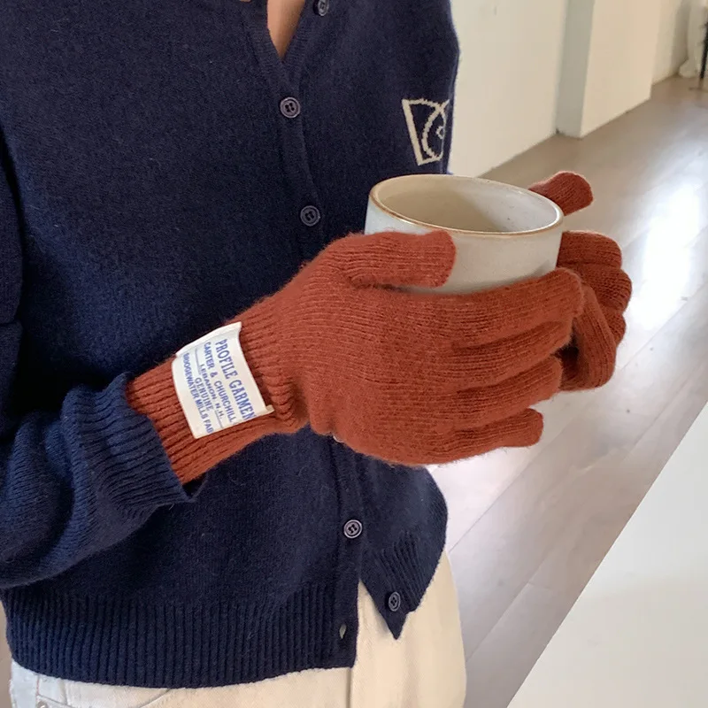 Koudebescherming in de winter Vijfvinger touchscreenhandschoenen Dames herfst en winter Koreaanse letter Open vinger rijden Wol gebreide