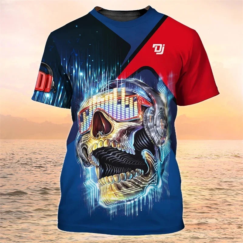 

3D Printed Horror Skeleton T Shirt For Men DJ Rock Music Pattern T-Shirts Summer Hip-Hop Loose Unisex Tee Shirts Round Neck Tops
