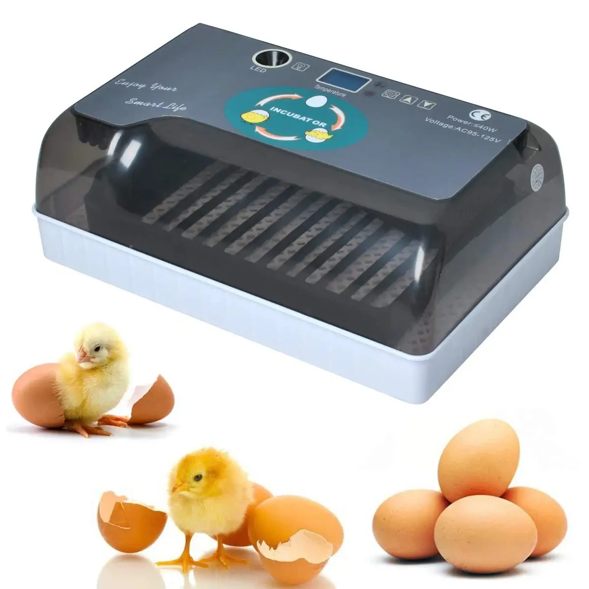 Egg Automatic Incubator with LED Candler, 40W Poultry Hatcher Auto Turning Temperature Control, 98% Hatch Rate Dual Voltage