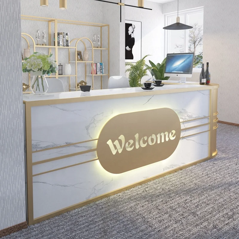 custom.High End White Color Cashier simple modern clothing store bar stainless steel restaurant company reception desk