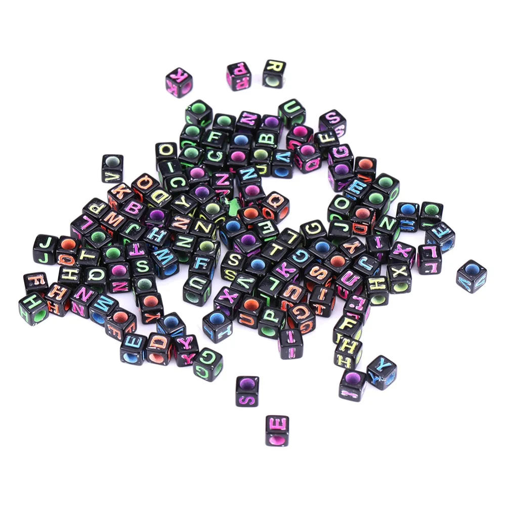 500Pcs 6x6mm Cube Alphabet Letter Beads Colorful Letters Plastic Material Plastic Letter Beads Black Color Mixed Letter Beads