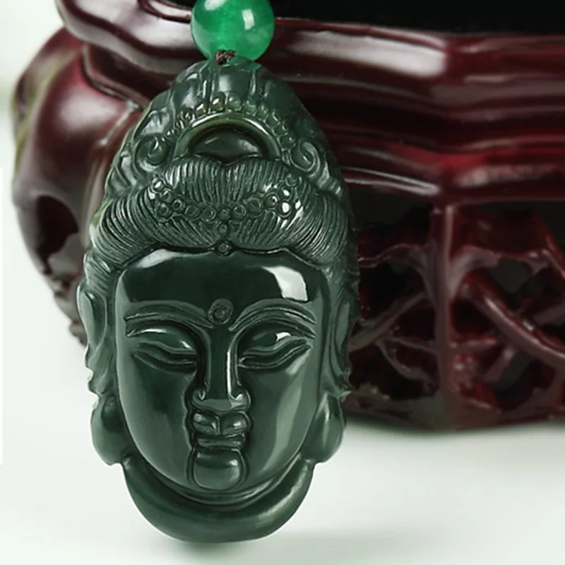 Hetian Green Guanyin , Instantly Becoming A , Buddha Jade Pendant