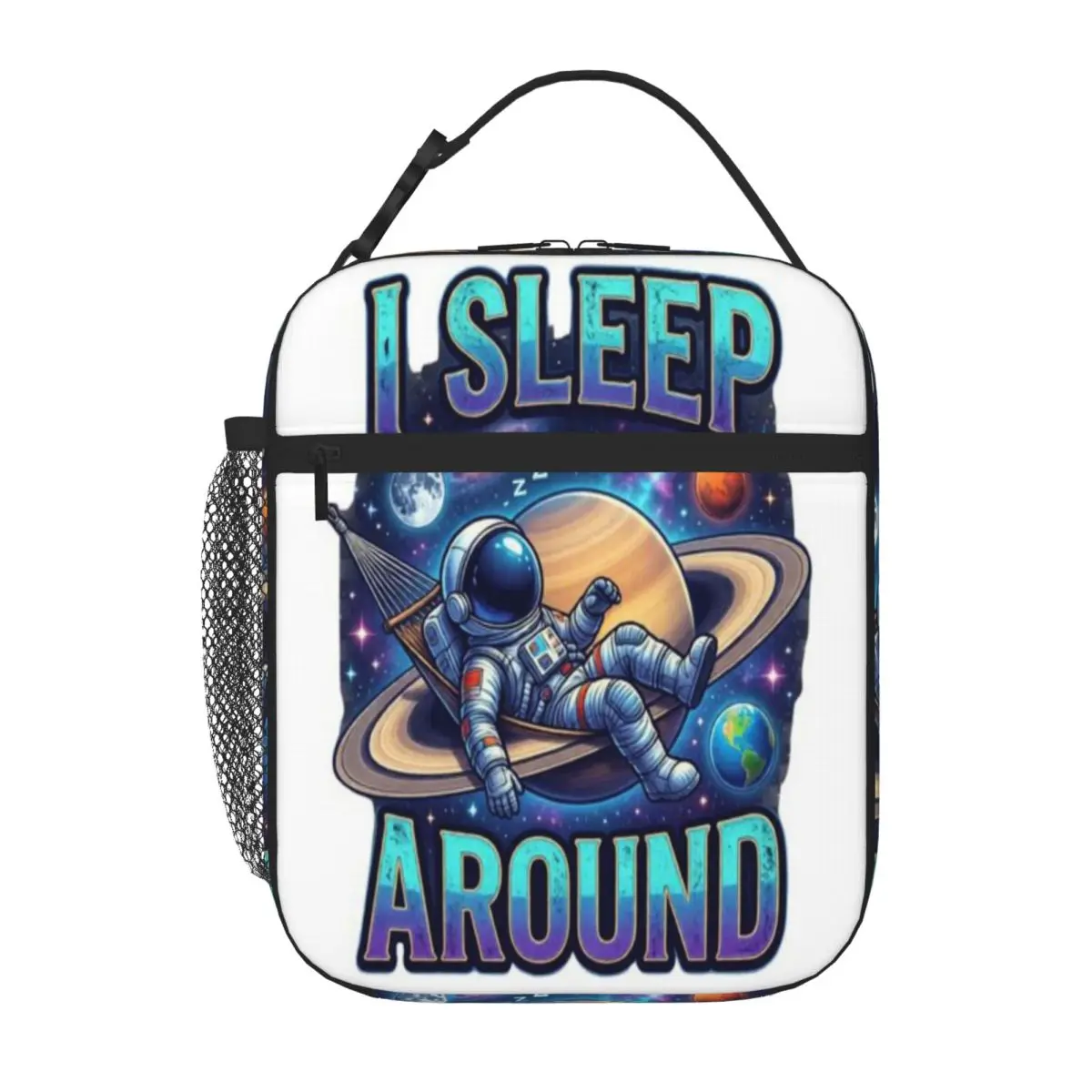 Hot Sale I Sleep Around Astronaut Funny Space Pun Saturn Galaxy Design Minimal Chic Durable Lunch Bag Rv Travel Meal Prep Bag