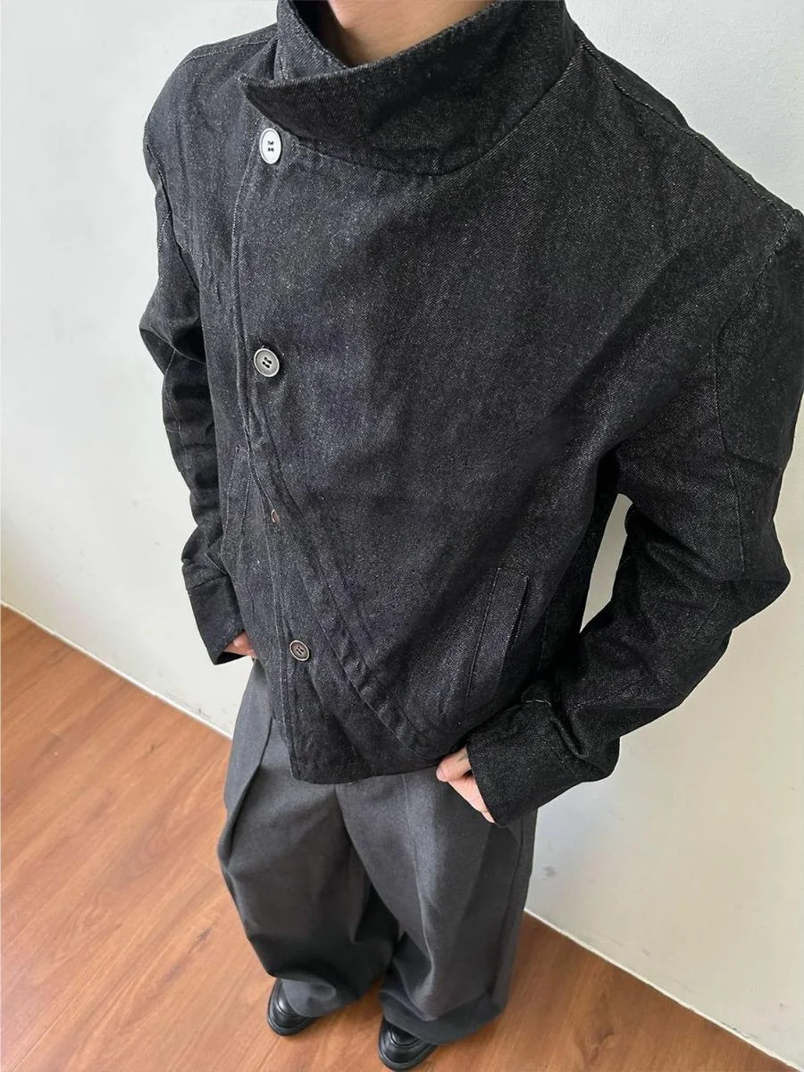 

Джинсовая куртка свободного кроя Eme Arc-aped с синим воротником-стойкой, верхняя одежда в стиле каратэ для подростков на осень