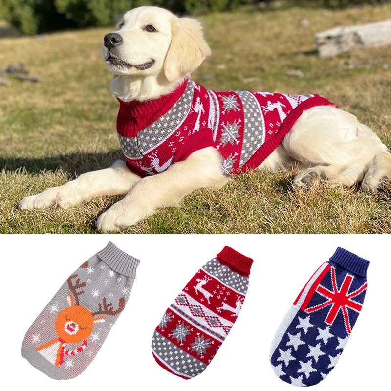 Christmas Big Dog Clothes Winter Pet Sweater for Medium Large Dogs Bulldog Labrador Golden Retriever Pullovers mascotas Clothing