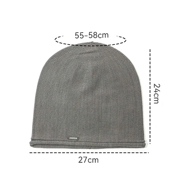 Cotton Beanies Skullies for Women Curled Brim Metal Label Knitted Bonnet Fashion Heap Heap Cap Autumn Winter Warm Thick Cold Hat