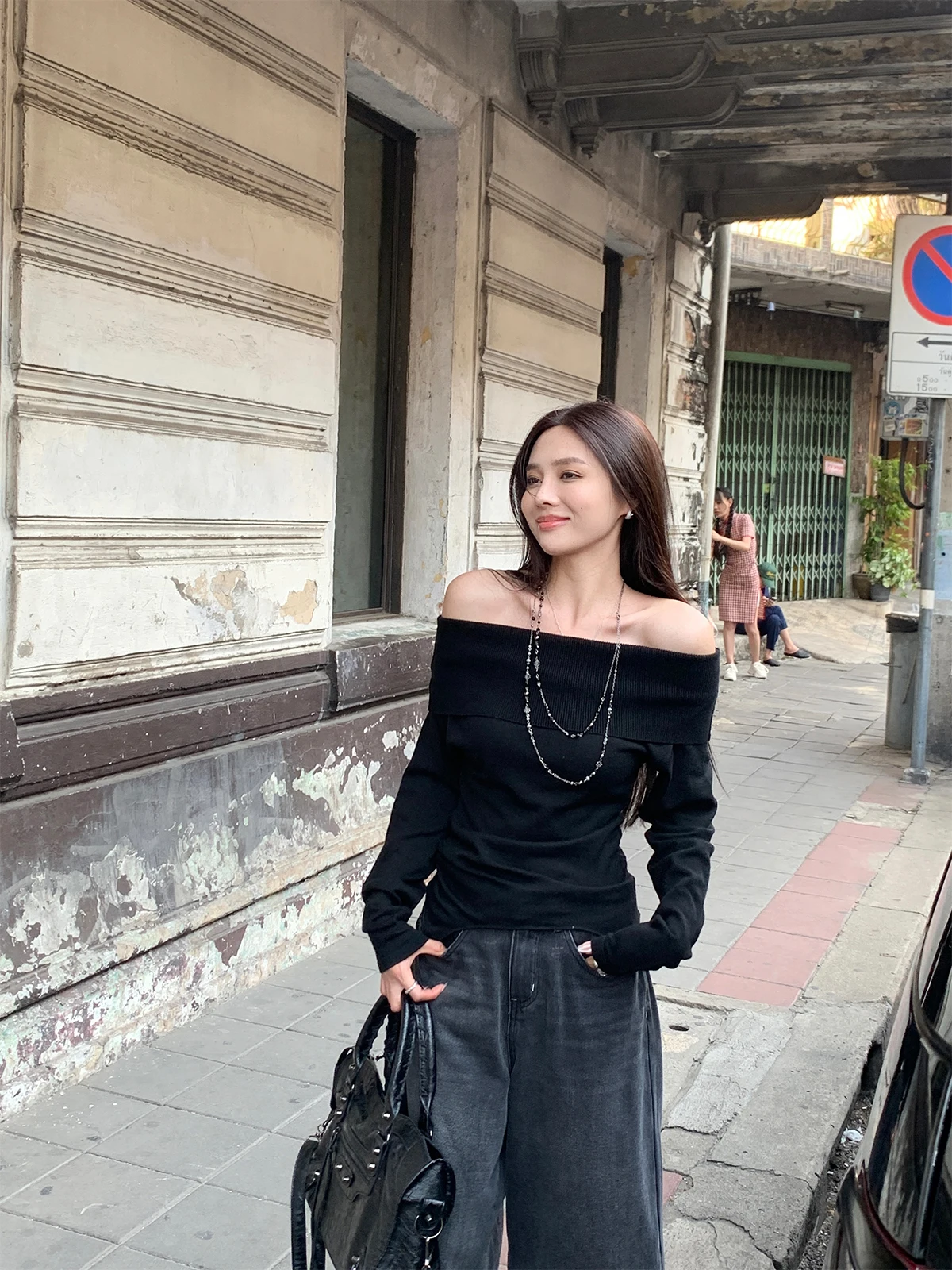 

Женский шерстяной вязаный топ NanaByNana на одно плечо, весна-осень, двусторонний дизайн, приталенный крой, длинный рукав, цветной