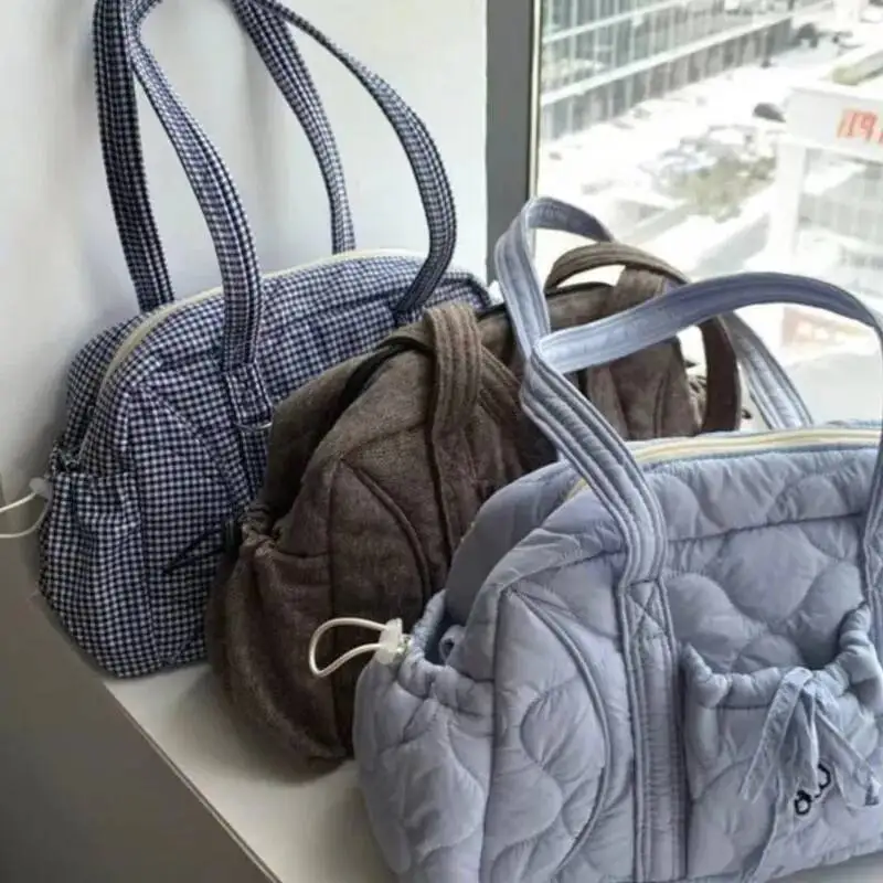 Korean Style Niche Design Plaid Tote Ladies Sweet Bow Large Capacity Shoulder Bag Women Casual Versatile Commute Handbag New