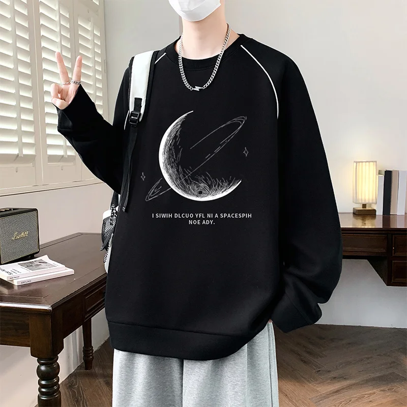 

Свободный свитшот с длинными рукавами и круглым вырезом, повседневный, удобный, черный, в уличном стиле, из полиэфирного волокна, осенне-зимний топ