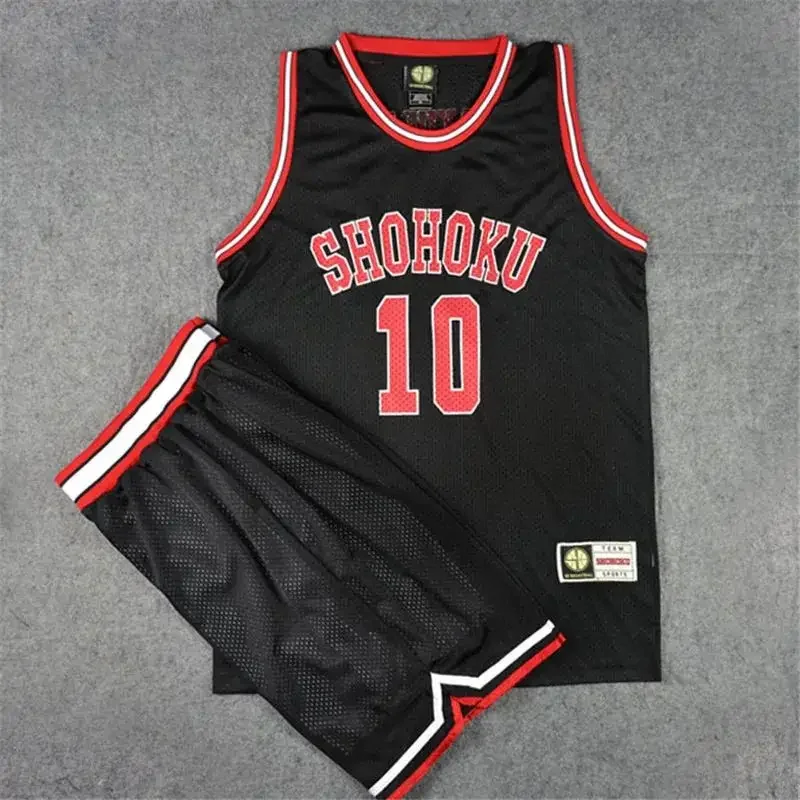 Anime Shohoku School Basketball Team Jersey Sets Slam Dunk Rukawa Hanamichi Sakuragi Black Jersey Set Cosplay Costume Uniform