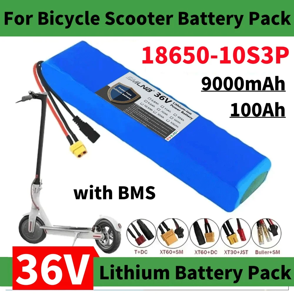 

36 В, 100 Ач, литиевая аккумуляторная батарея 18650, 10S3P, 500 Вт, модифицированная мощность, 9 Ач, аккумулятор для электрического скутера с BMS, SYP XT60 JST