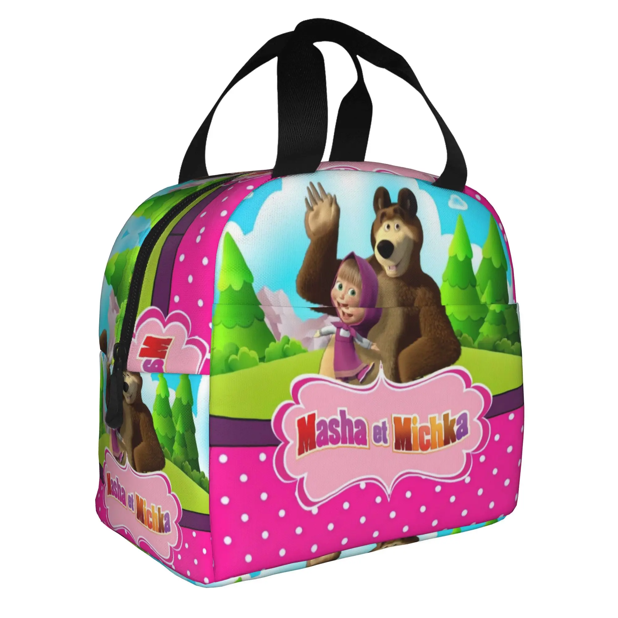 Russia Cartoon M-Mashas And The B-Bears Anime TV Insulated Lunch Bags for Resuable Thermal Cooler Bento Box Work School Travel