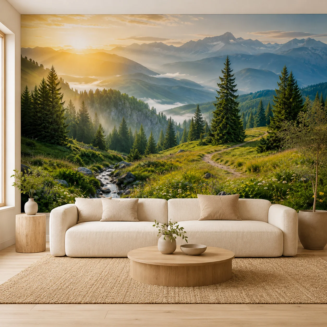 Mountain Forest Landscape Wallpaper Mural Alpine Sunrise Nature Wall Decor Living Room Bedroom Home Custom Non Self Adhesive Art
