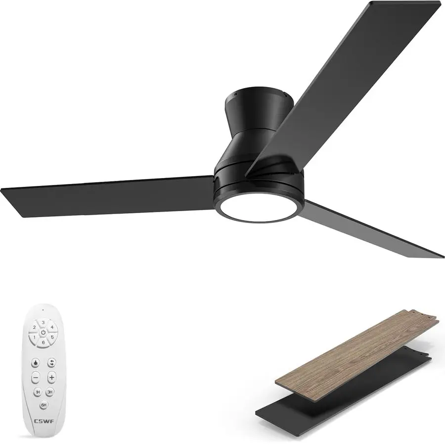 

Fans with Lights Remote Control Flush Mount Dimmable 3000K6500K LED 6 Speed with Quiet DC Motor for Bedroom, Living Room and Out