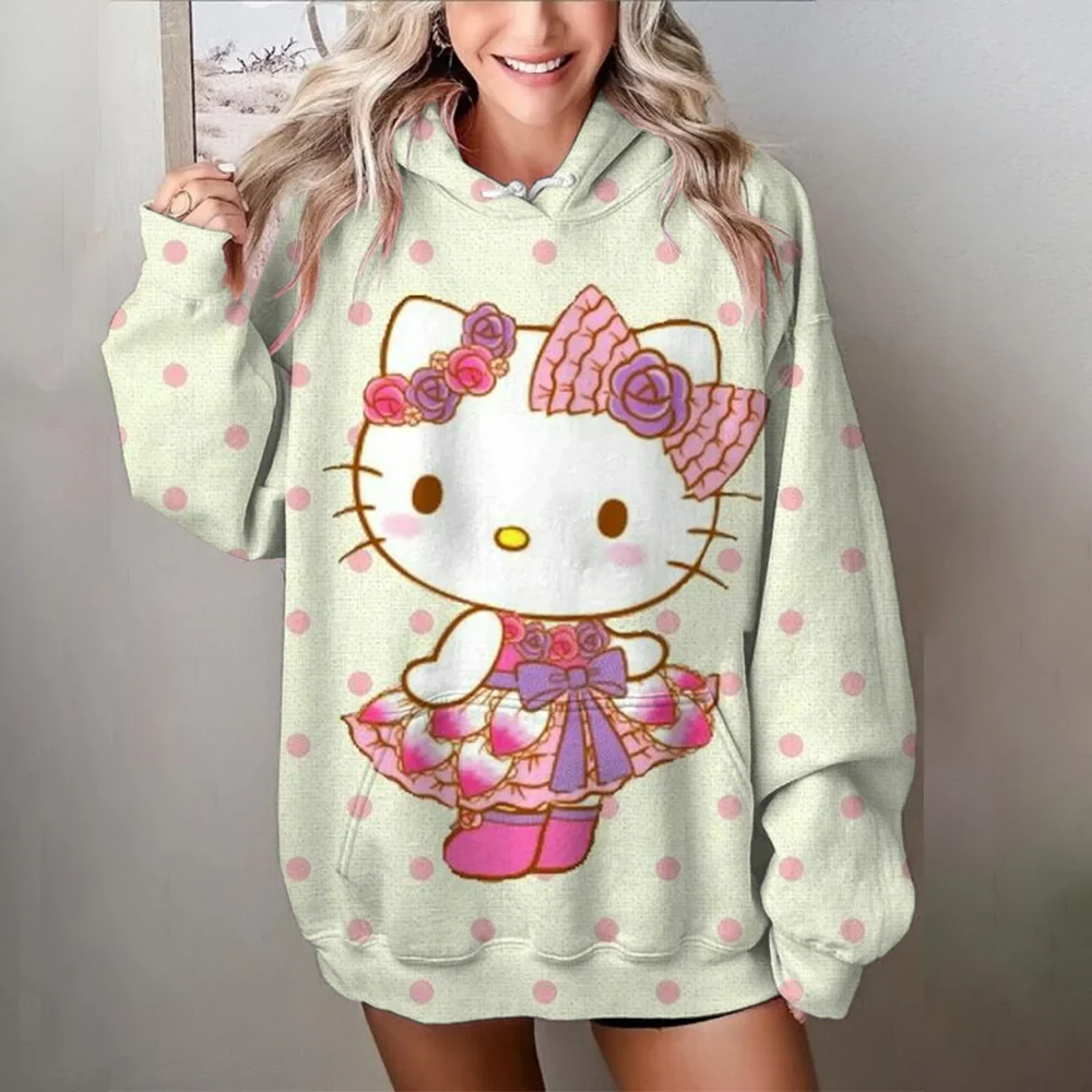 Autumn Women's Fashion sweatshirt hoodie Comfortable Casual long sleeved pullover Hello Kitty Fashion Unique pullover top