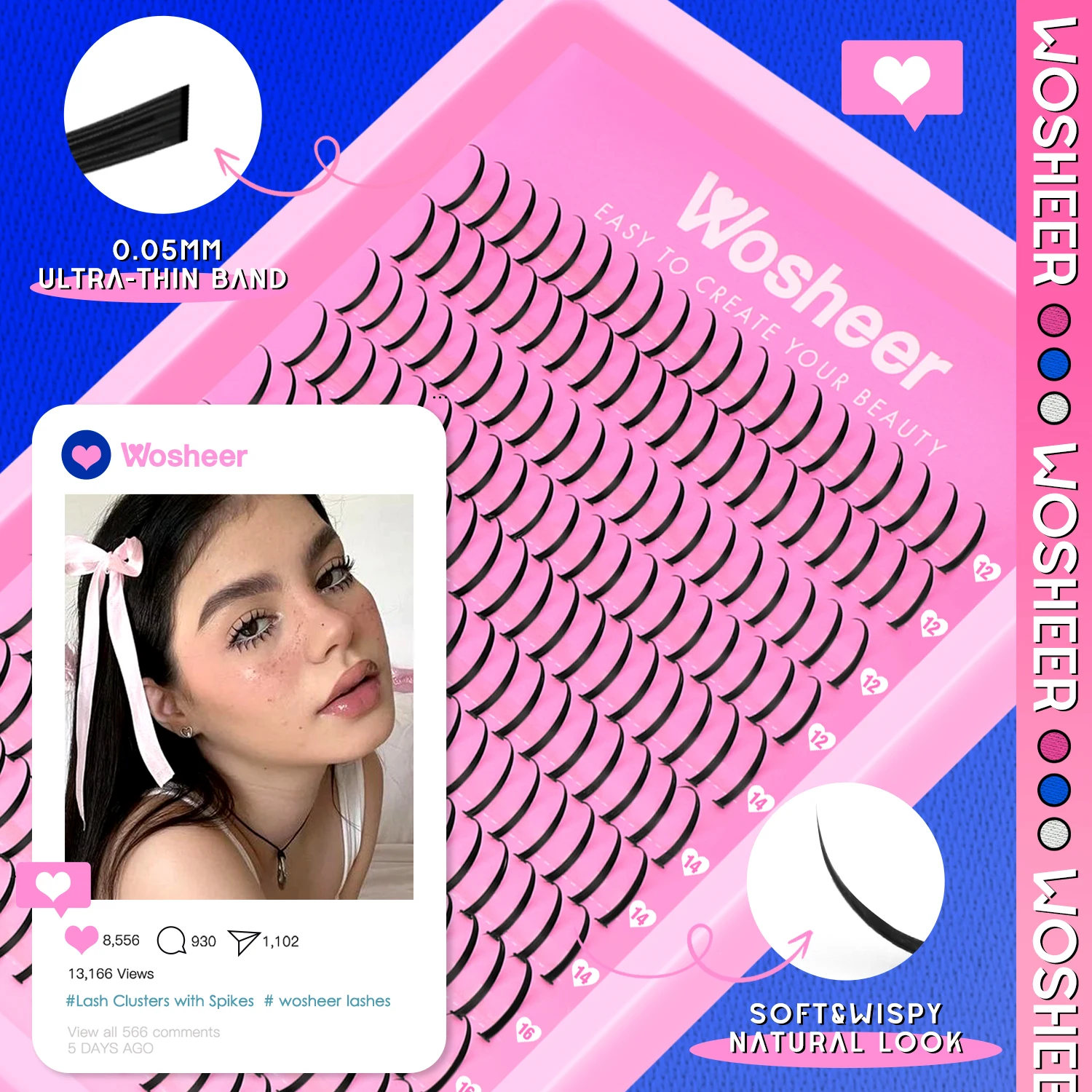 WOSHEER スパイクまつげクラスターキット マンガクラスターまつげエクステ 個別DIYフェアリーラッシュクラスター