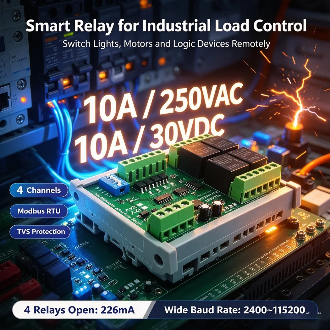 Modbus RTU Relay Module Multi-channel Opto-isolated NPN Input 10A Relay Output DC12V Support Din Rail PLC Control