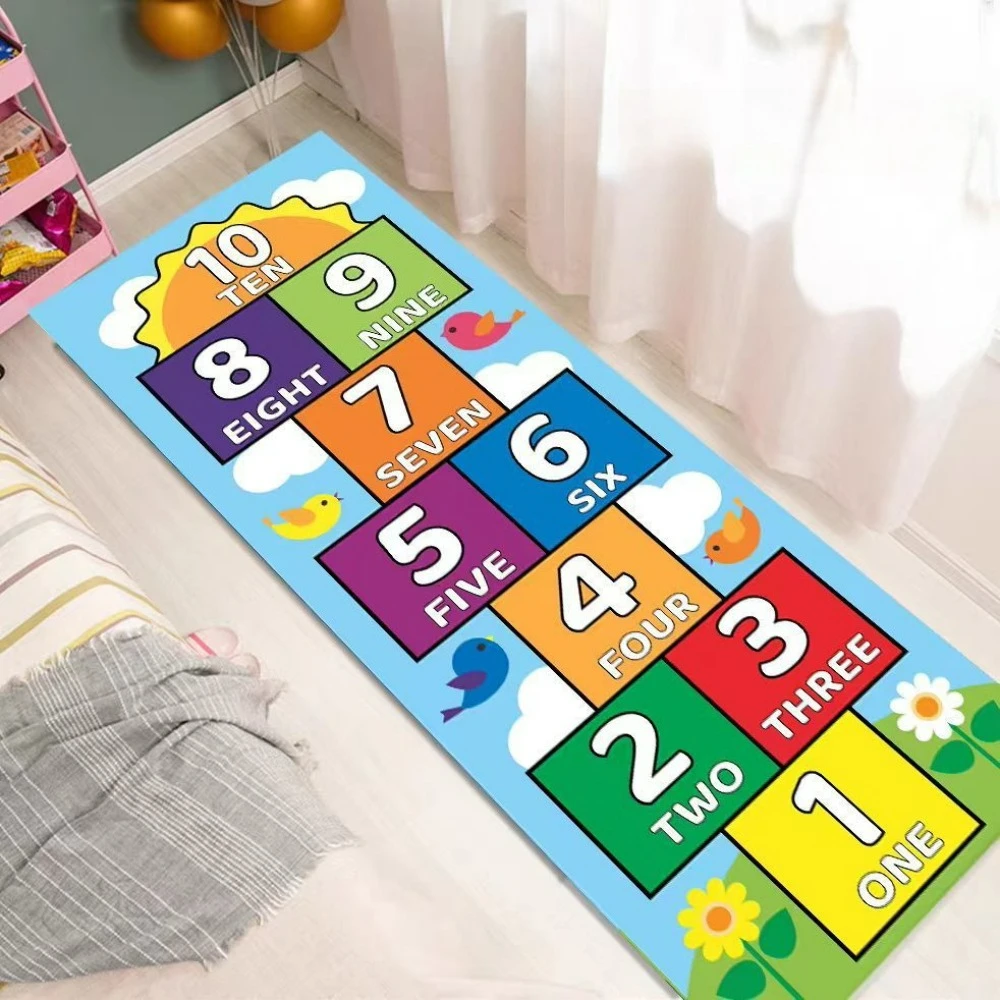 Alfombra de juego Hopscotch con diseño de dibujos animados para habitación infantil, alfombra de cabecera para dormitorio de niños y niñas, alfombra para sala de estar, alfombra de juego divertida para sala de juegos infantil