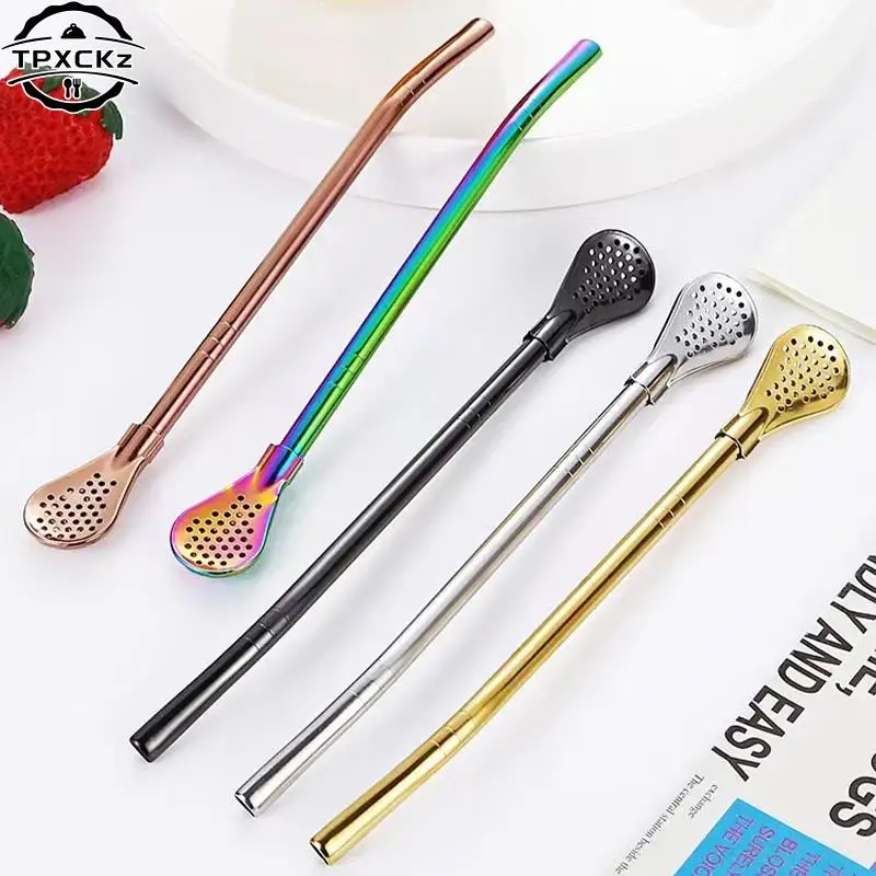 Colorful 304 Stainless Steel Tea Drinking Straws Spoon Yerba Mate Tea Filter Reusable Bombilla Gourd Tea Tools Bar Accessories