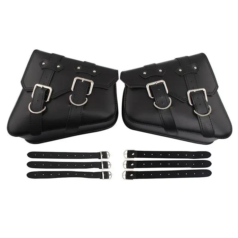 Black Universal Motorcycle Storage Side Saddle Bags PU Leather Swing Arm Tool Bag For Harley Sportster XL883 1200