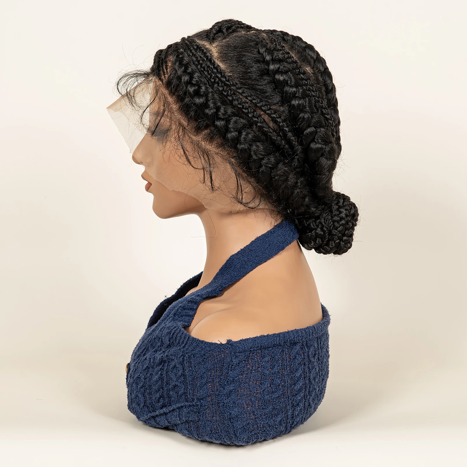 Zigzang Bantu Braided Wigs Synthetic Cornrow Braids Full Lace Wigs Natural Afro Wigs with Baby Hair for Black Women