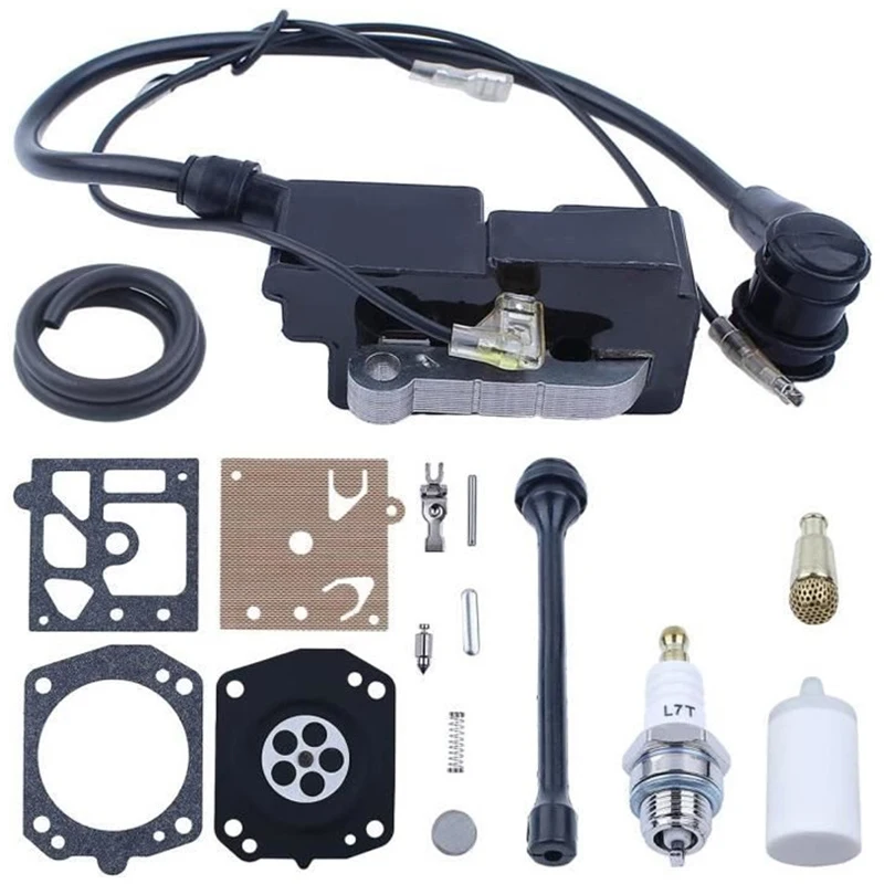 Ignition Coil &Module Kit for Husqvarna 350 357 359 365 371 372 | Tune-Up Set with Fuel Pump Diaphragm and Filter for K750 K760