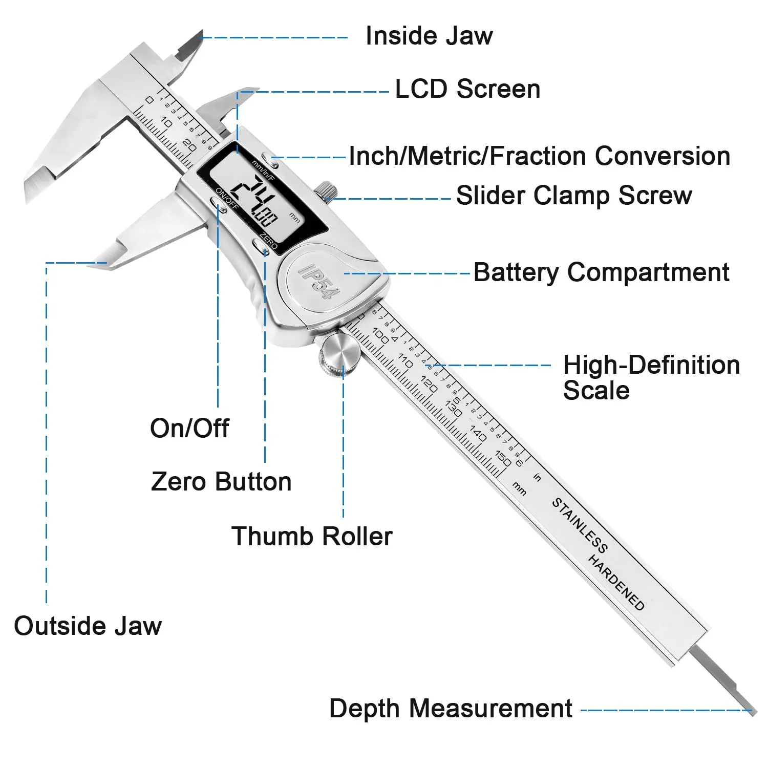 IP54 Water Proof Digital Caliper 0-150mm Metal Electronic Vernier Caliper Gauge Micrometer Work in The Water