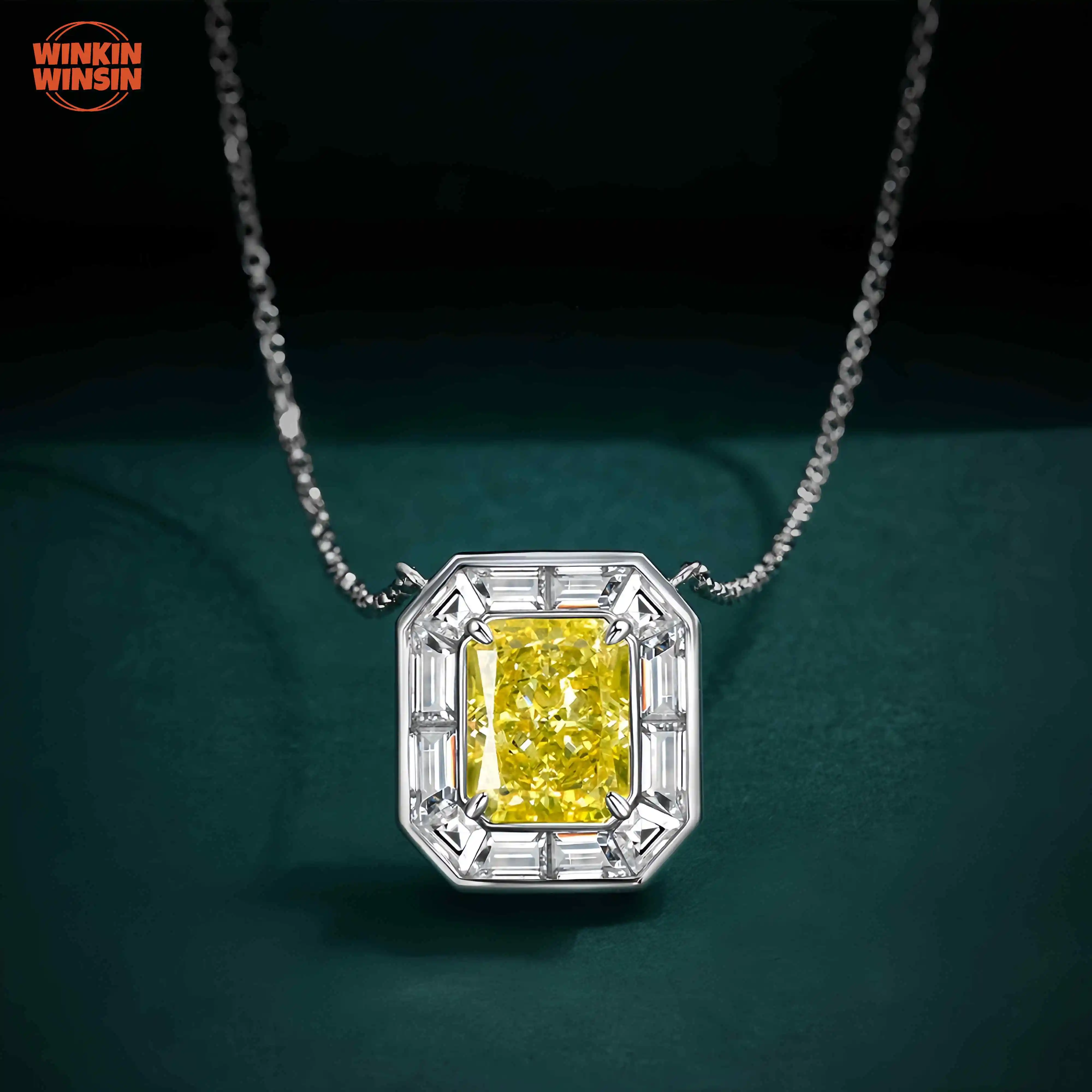 

Winkin Winsin 925 Sterling Silver Necklace 4ct Goose Yellow Lab Grown Gemstones High Carbon Diamond Pendant Necklace Jewelry