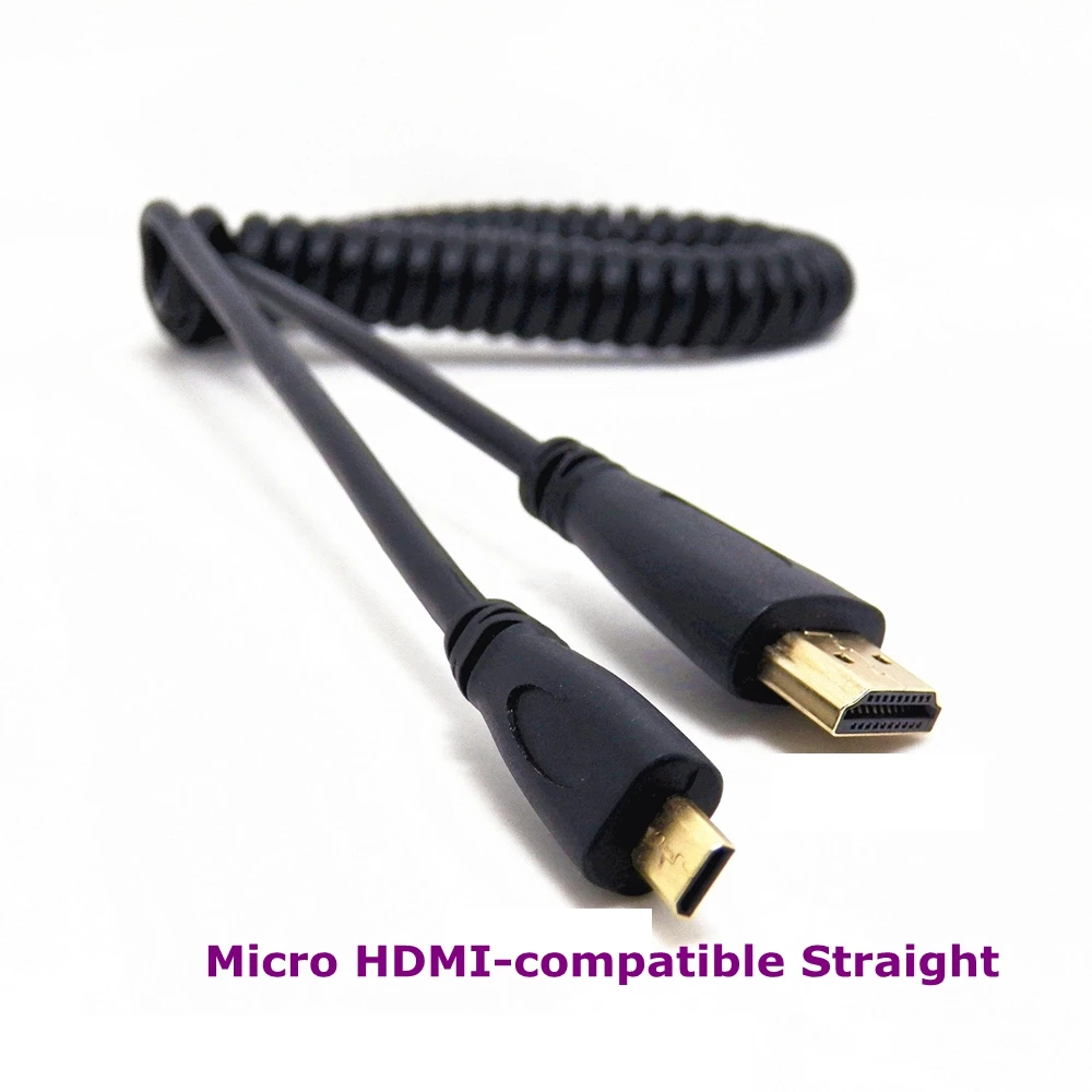 2m HDMI-compatible to Right & Left Angle Mini Micro HDMI-compatible male to male Stretch Spring Curl Flexible Cable V1.4 DSLR