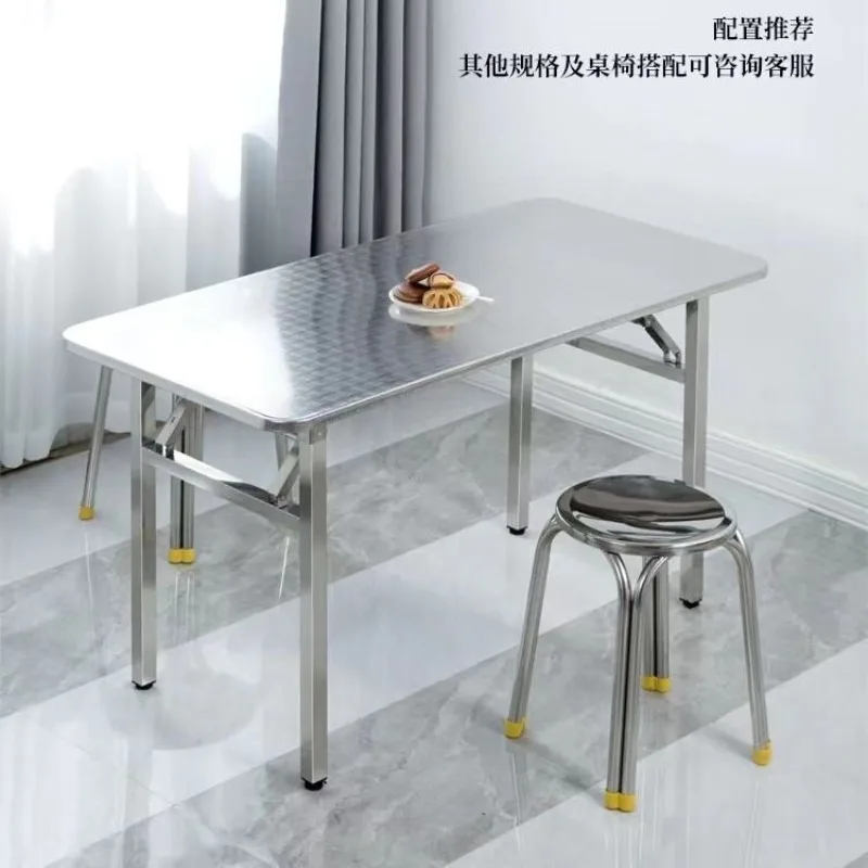 304 stainless steel long table extra thick folding square table kitchen household dining table rental room stall factory direct