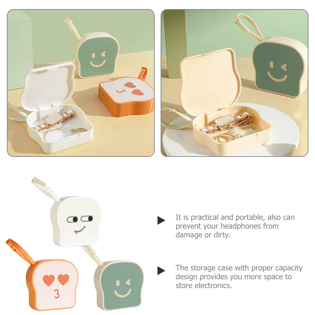 

3pcs Storage Box Toast Shape Portable Accessories Organizer for Earphone Power Cord Small Items Orange White Yellow