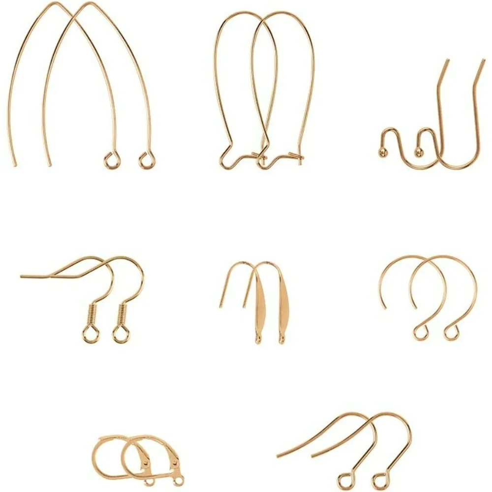 8 Styles 48pcs Earring Hooks Fish Hook Ear Wires Hypo-allergenic Stainless Steel Earring (0.7-1mm Pin) Earring Hooks Golden