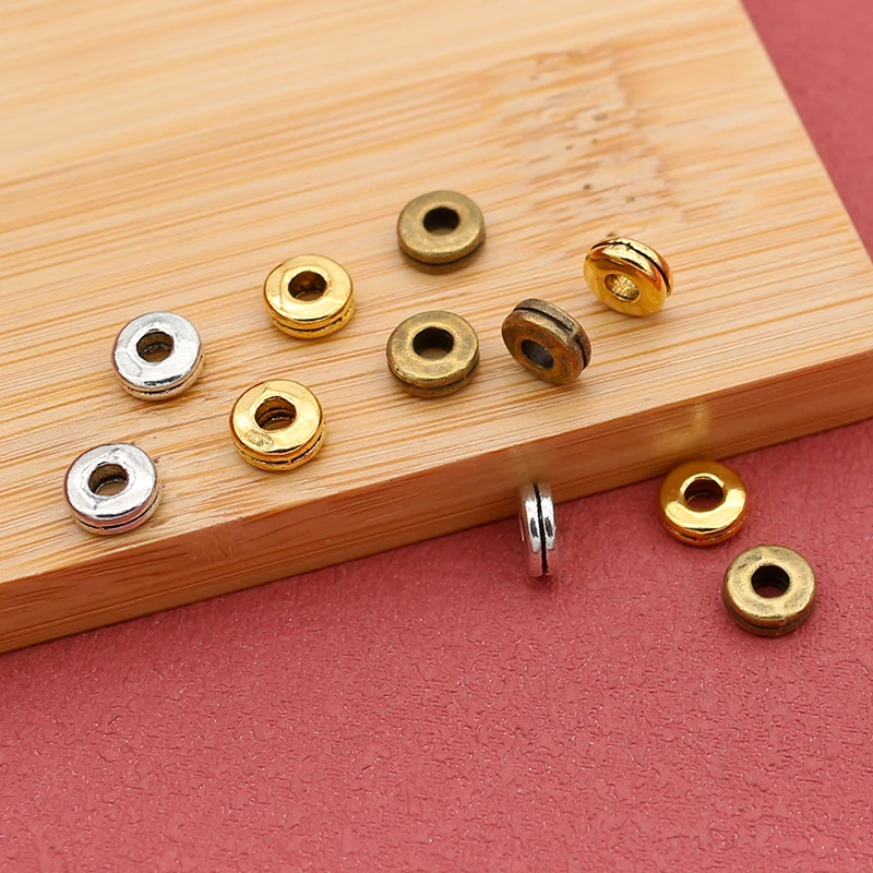 100pcs/Lot 6mm Retro Two-layers Flat Round Spacers Antique Bronze/Gold/Silver Color Shim Loose Beads DIY Jewelry Bracelets Make