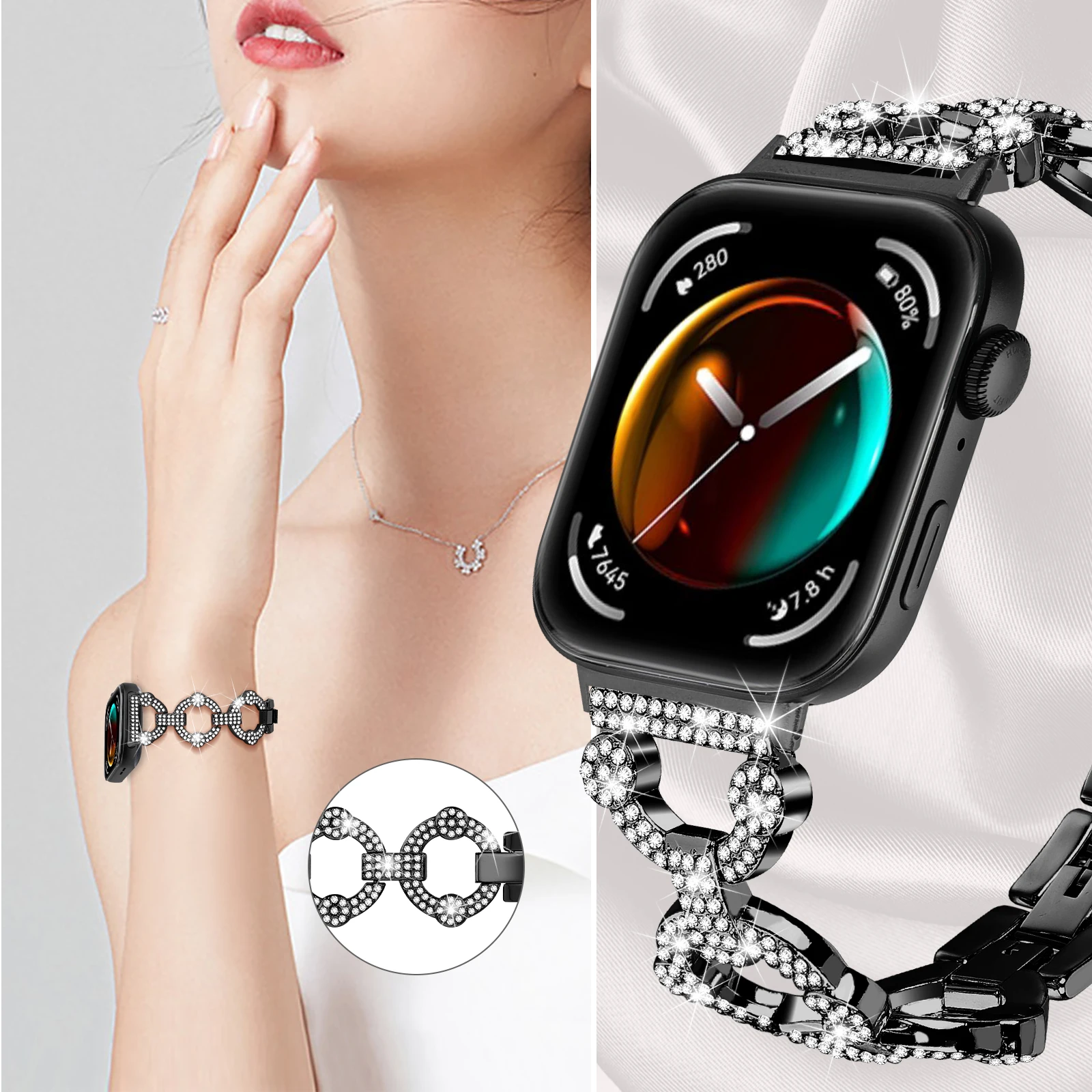 สายสแตนเลสสําหรับนาฬิกา Huawei Fit 3 สายวงกลมผู้หญิงผู้ชายเพชรสร้อยข้อมือโลหะสําหรับ Huawei Fit 3 สมาร์ทวอท์ช