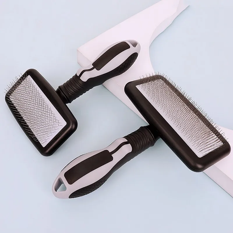 Brosse de Massage pour chien et chat, poignée confortable, peigne pour chiens, épilateur de poils d'animaux, peignes en acier inoxydable pour toilettage des chiens, fournitures pour animaux de compagnie