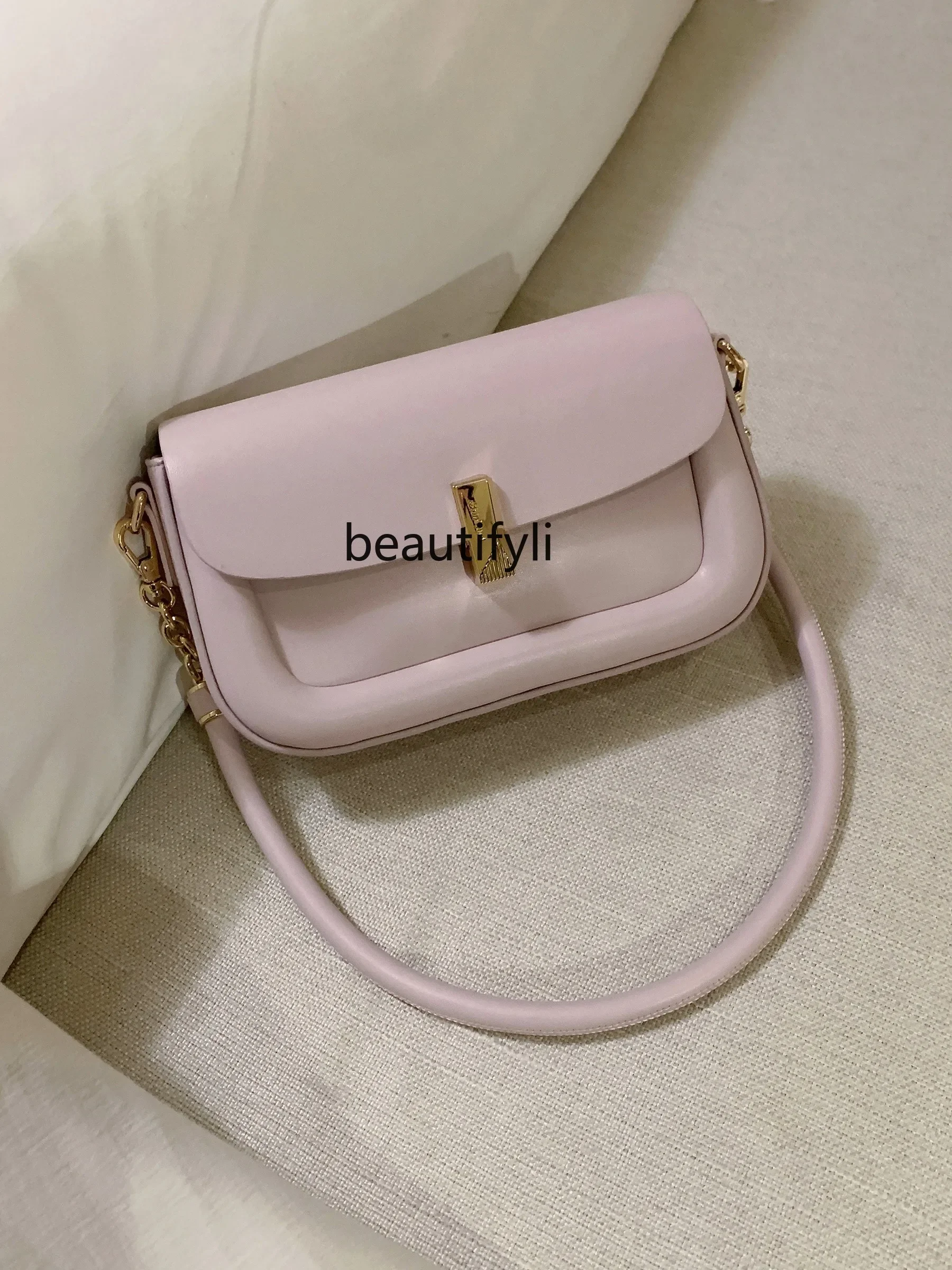 Small square bag woman, new pink simple commuter shoulder messenger bag