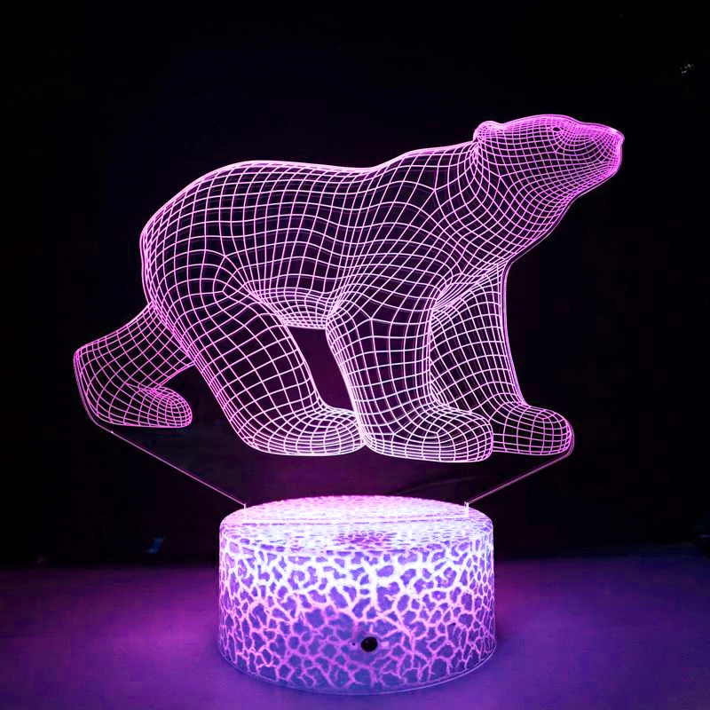 Nighdn-LED 3D Urso Polar Luz Noturna para Crianças, Lâmpada Ilusão, 7 Cores Mudando, USB Abajur, Presente de Aniversário e Natal, Decoração do Quarto